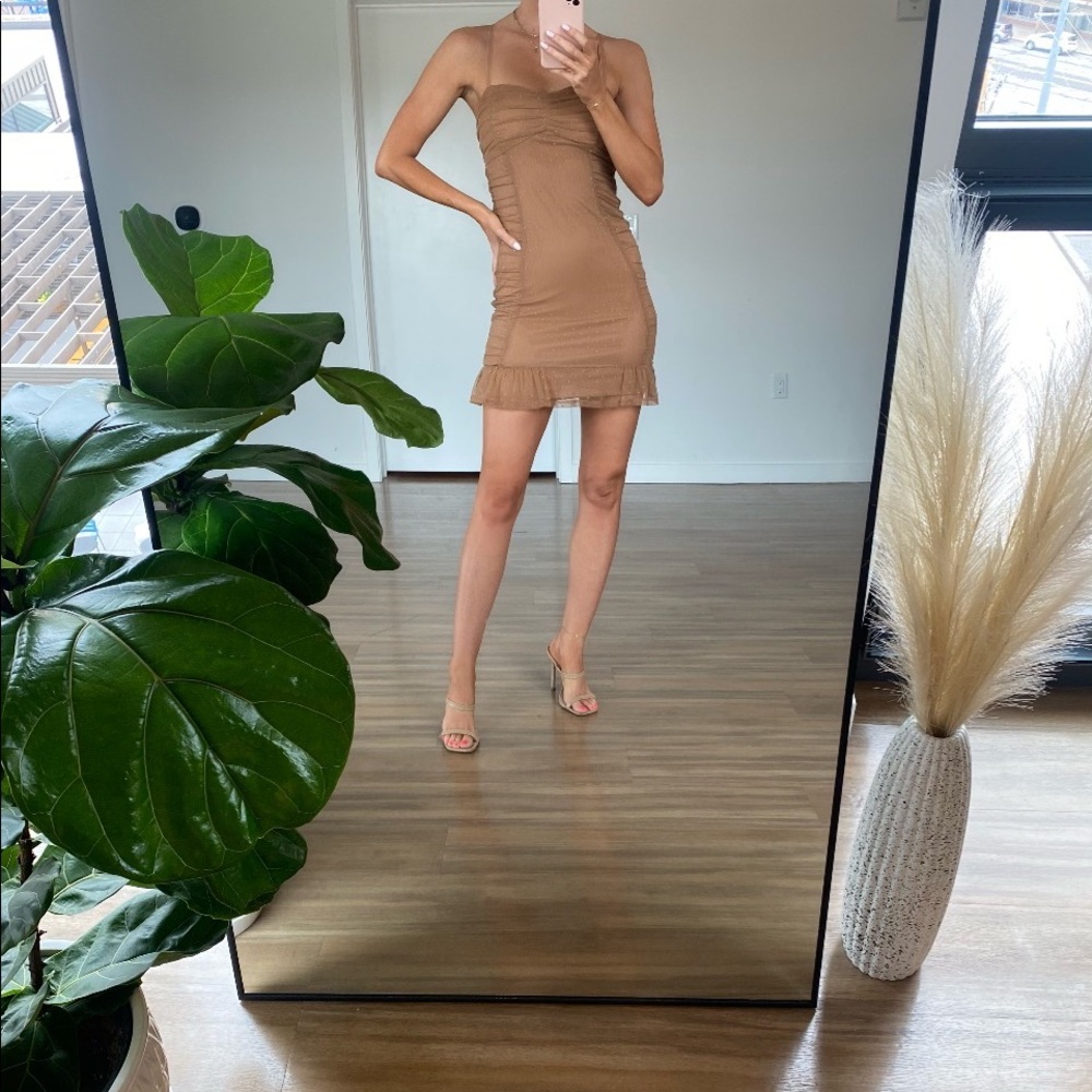 Brown Mesh Mini Dress
